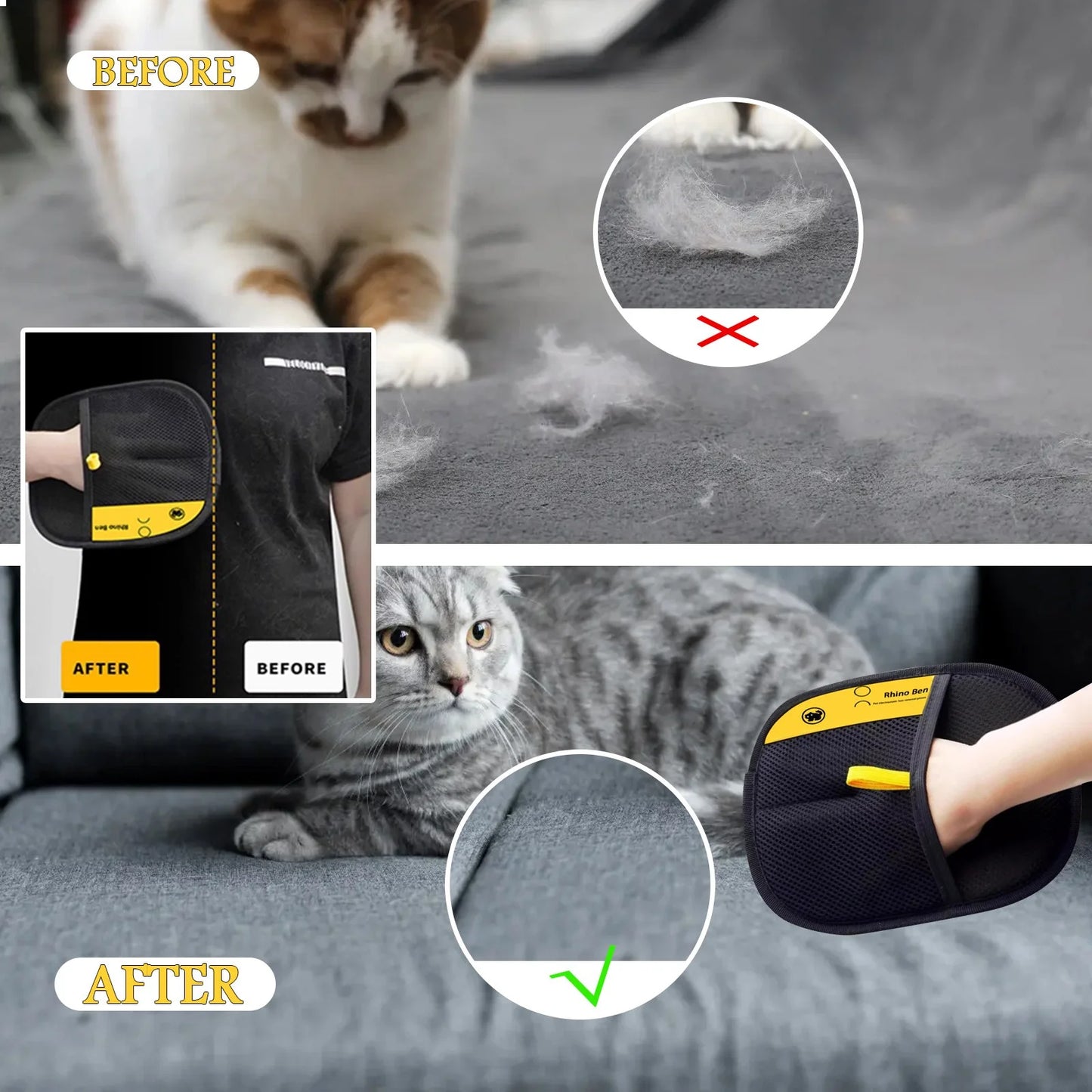 1PCS Pet Grooming Gloves - Reusable Static Cat/Dog Hair Removal Gloves Tool for Carpet,Couch,Clothing,Furniture,Black(A)