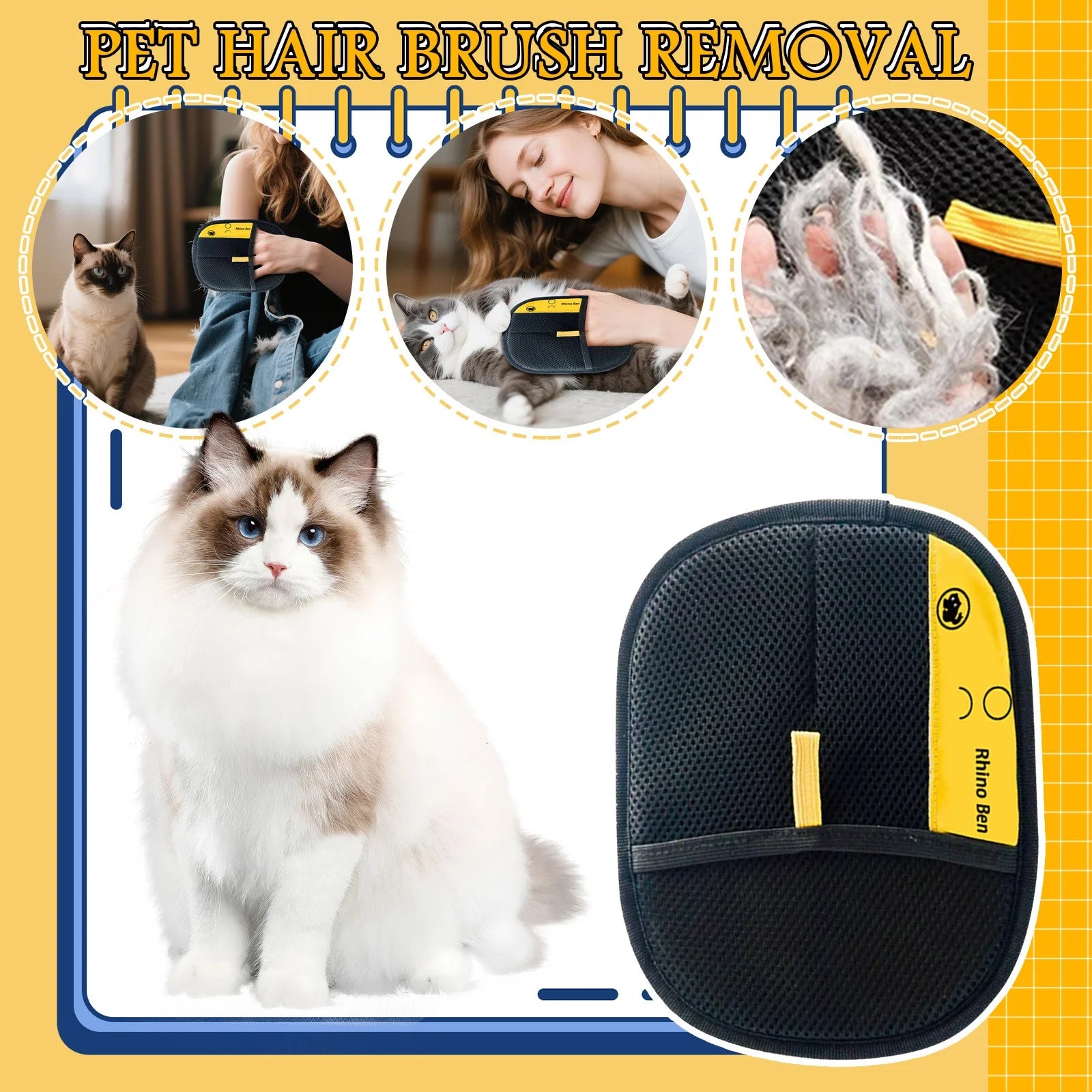 1PCS Pet Grooming Gloves - Reusable Static Cat/Dog Hair Removal Gloves Tool for Carpet,Couch,Clothing,Furniture,Black(A)